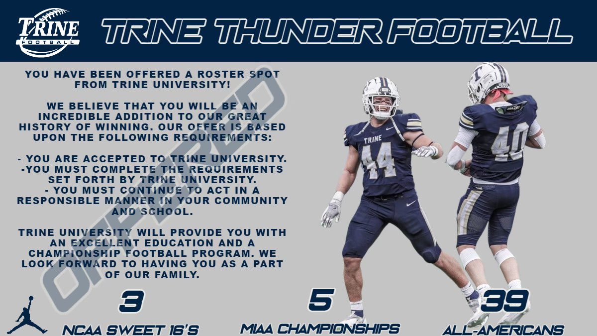 After a great conversation with <a href="/CoachWilliamsJ/">Jonas Williams</a> I am blessed to receive another offer from Trine University #GOTHUNDER