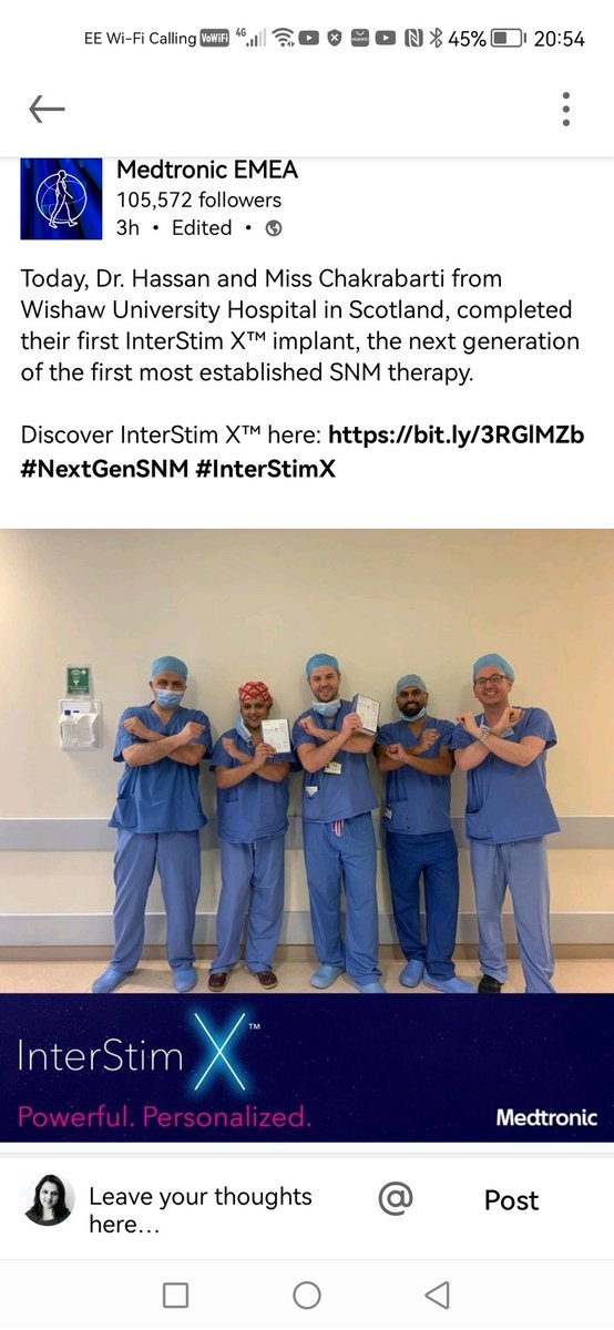 mochakrabarti's tweet photo. Today @TheatresUHW we implanted the first #InterStimX in the UK. Delighted that @NHSLanarkshire @WishawGen we are offering this implant that lasts a much longer 15yrs. Good to work together 😊 Thank you Medtronics https://t.co/Ywxa7CV8fm