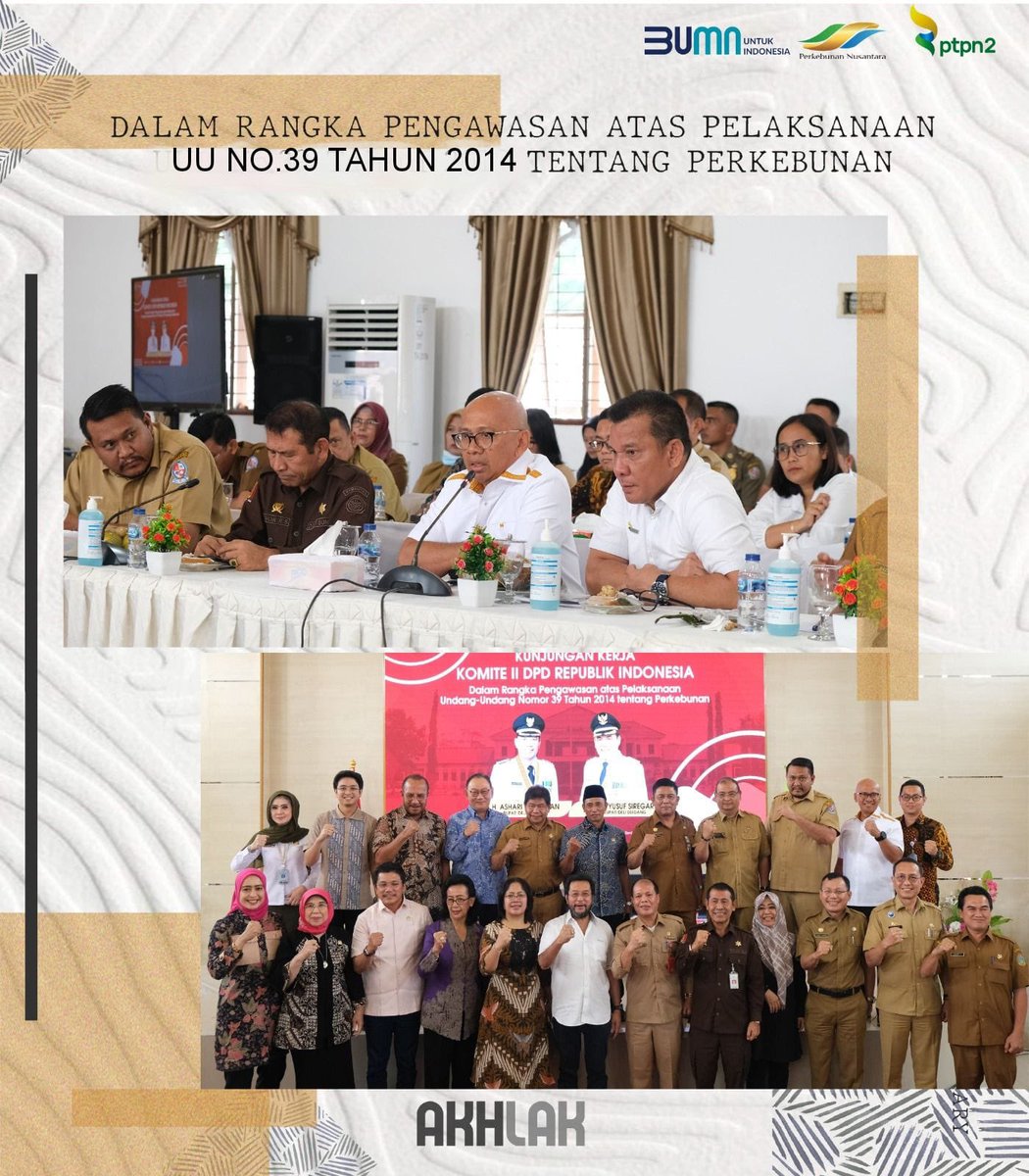 ptpnii's tweet photo. SEVP Management Asset, SEVP Business Support berkolaborasi dengan Pemkab Deli Serdang menerima kunjungan kerja Komite II DPD RI.
Selengkapnya di https://t.co/1fOGXHf0vV
@KemenBUMN @holding_ptpn @DPDRI
#ptpn2 #ptpnii #ptpnjayaberkahjuara https://t.co/RwYlFwR6K4