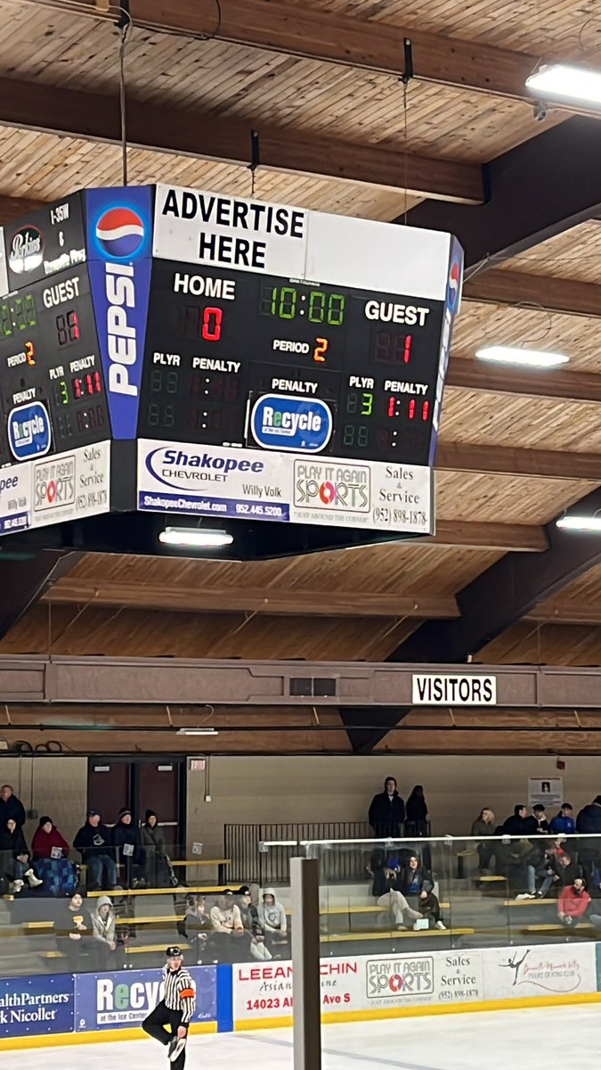Section 3AA Girls Hockey Quarterfinal Score after the 2nd Period from the Burnsville Ice Center: Eastview 1 - Phoenix 0.
