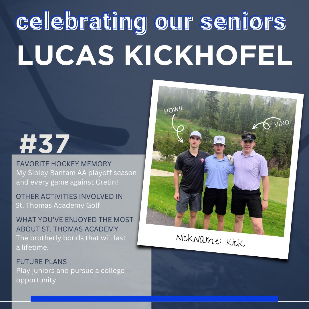 Cadets_hockey's tweet photo. The seventh in our Senior Spotlight series: Senior forward, #37 Lucas Kickhofel. #GoCadets #CadetFamily #AllThingsSTA https://t.co/T8WmdEYkxC