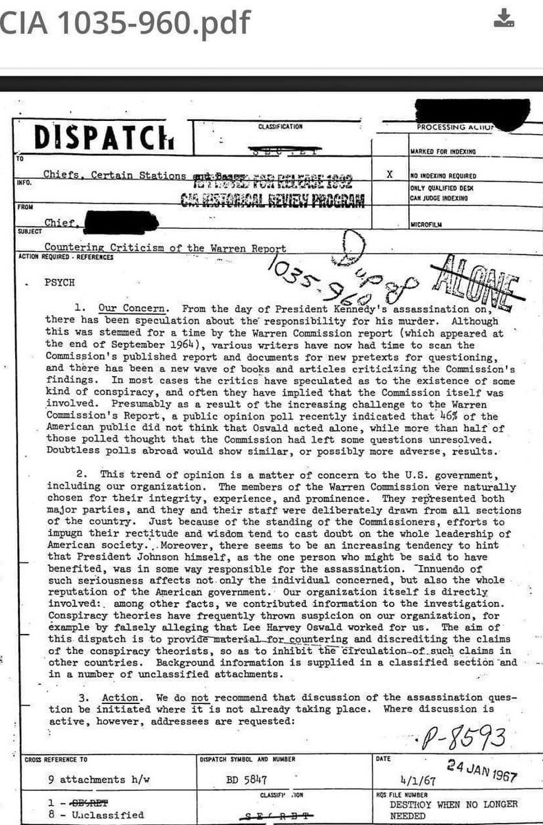 Facts don’t lie 😉 This is an old CIA memo from 1967, all bureau chiefs around the world. This memo is the SOURCE of the phrase “conspiracy theorist.” The CIA instructed its agents to quash all debates by labeling anyone asking questions! “conspiracy theorists”

#ConspiracyFacts