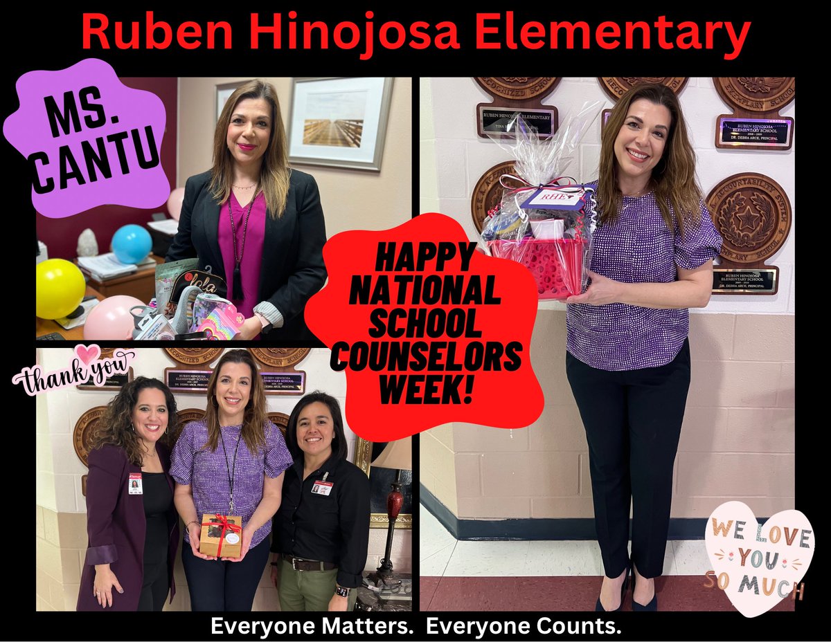 RHE_SISD's tweet photo. Happy National School Counselors Week to Ms. Cantu. Thank you for everything that you do for our students, staff and parents. We appreciate your hard work and dedication. #everyonematters #everyonecounts #rheistheplacetobe https://t.co/7MJmHrwjvn