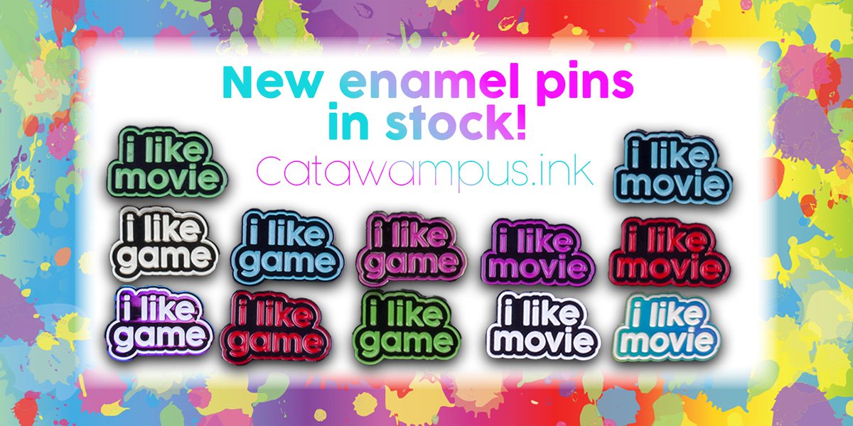 CatawampusInk's tweet photo. Now in stock by popular request: I like Game/ I like Movie pins in 6 different colors. Grab one for $10 or 4 for $25 at  https://t.co/JAZinctH6O https://t.co/S0hdWaybdV