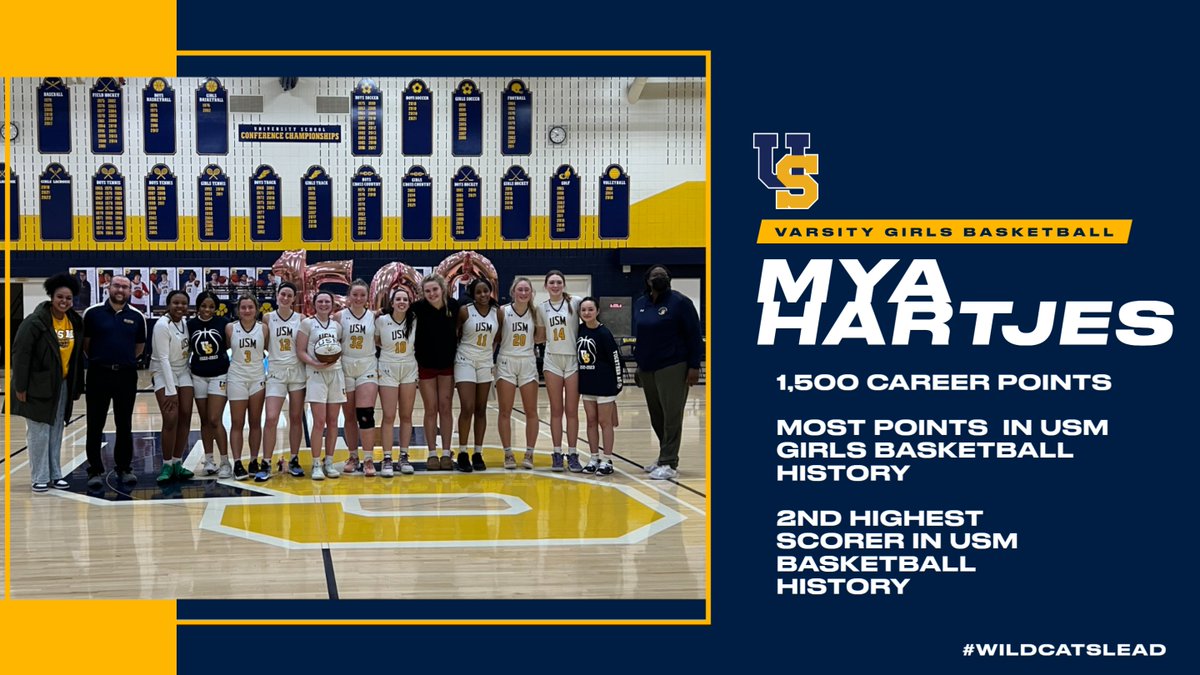 USMathletics's tweet photo. Mya Hartjes makes history! Mya reached 1,500 career points tonight solidifying herself as the highest scoring girls basketball player and the 2nd highest scoring basketball player in USM history! Way to go Mya! 

@usmsocial @USMAthleticsAD
#WildcatsLead https://t.co/s58uHfrEon