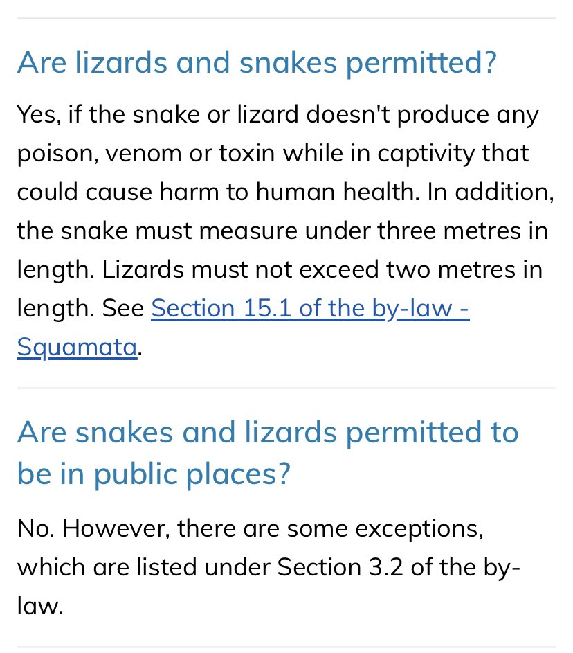 Matt_Weverink's tweet photo. @FoodFarmNews @CKSYChris Looks like there are some restrictions. But in theory, you could probably have a small boa constrictor as long as you don’t take it out in public - but there may be other laws against that, too. 😂 https://t.co/8reobw1PUY