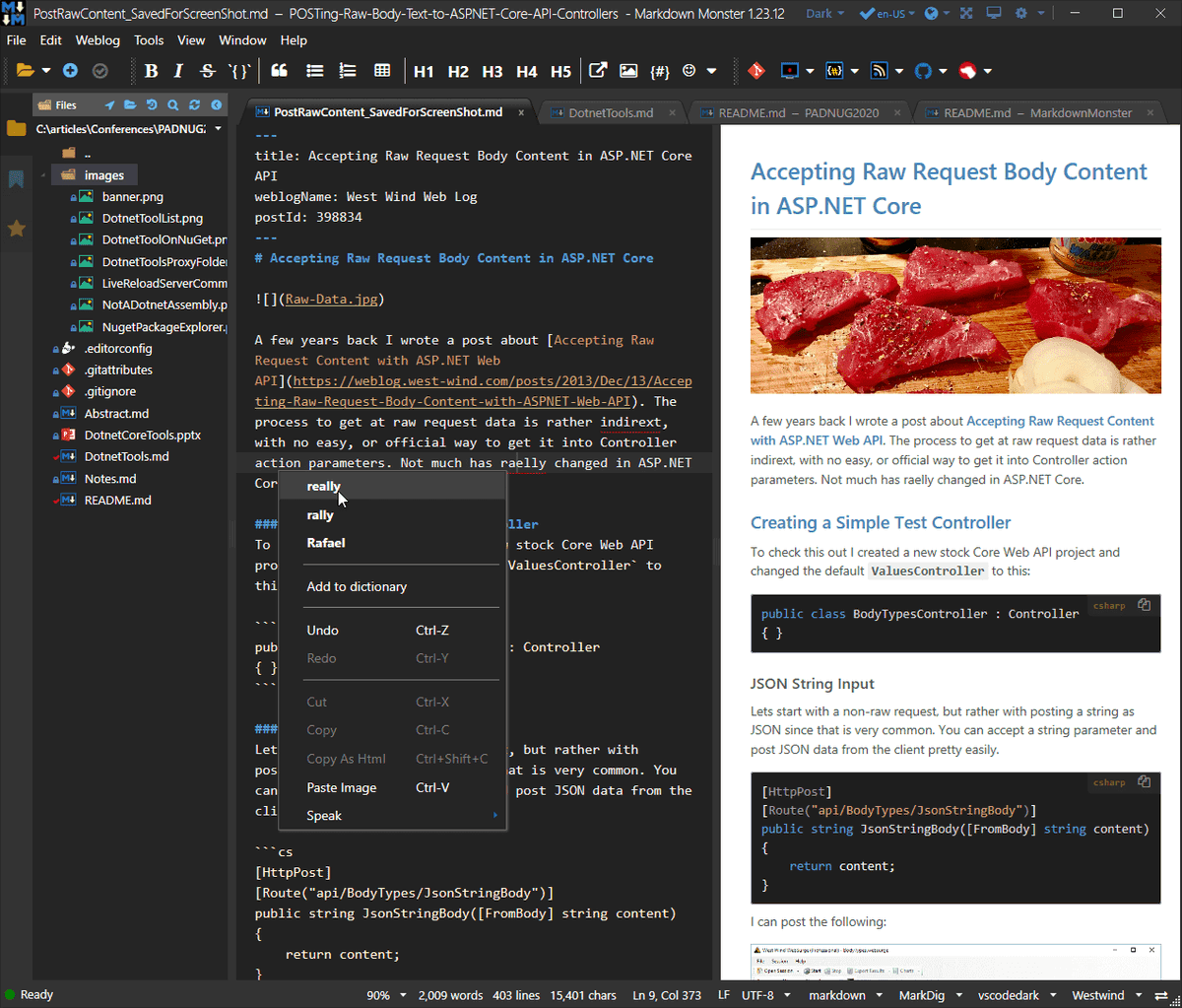 MarkdownMonstr's tweet photo. Markdown Monster 2.8.4 is out. Here's what new &amp; updated:

* Lots of stability improvements
* Multi-line markup for inlines
* Easier Html exports
* Multi-monitor improvements
* Improved Table Editor nav
* Unlabeled fenced code 
   blocks as text
https://t.co/sYg4h0nqFt #markdown https://t.co/R641vazWFZ