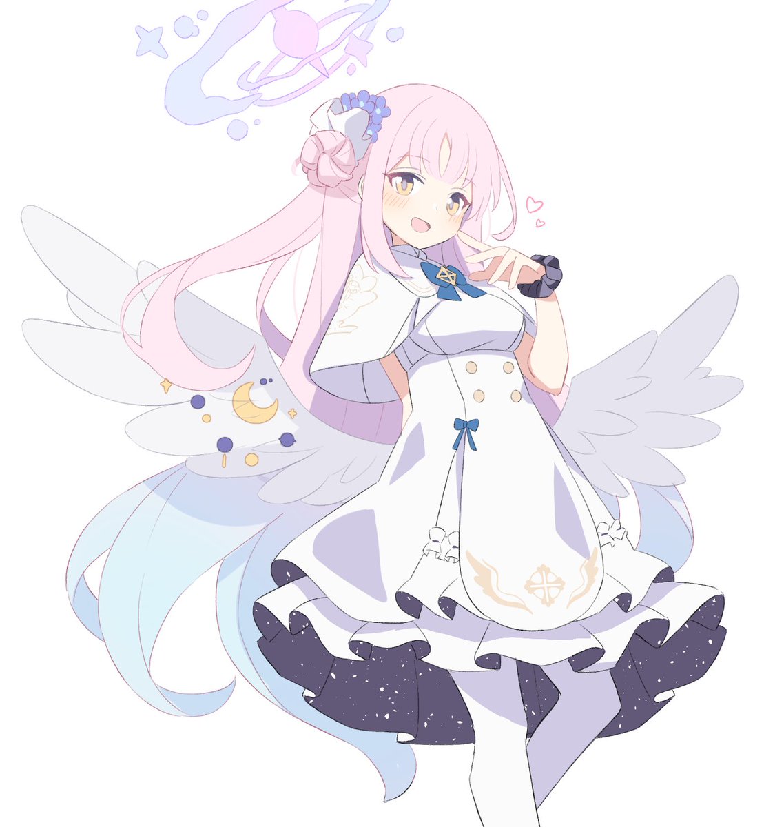 mika (blue archive) 1girl solo pink hair wings dress long hair yellow eyes  illustration images