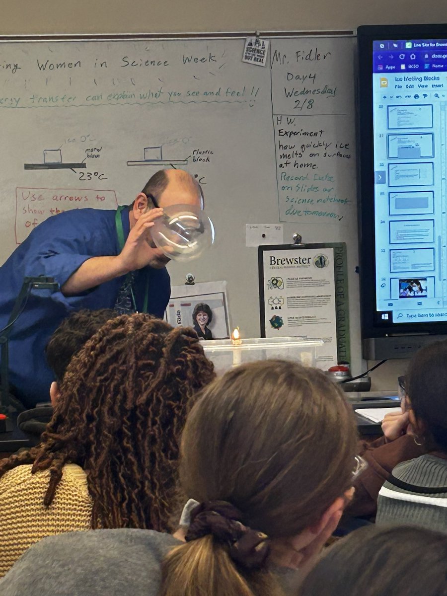 MsManguso's tweet photo. Incredible time in Mr. Fidler’s class today! Students had a hands on experience learning about energy transfer through ice melting blocks. https://t.co/prQDmwMuks