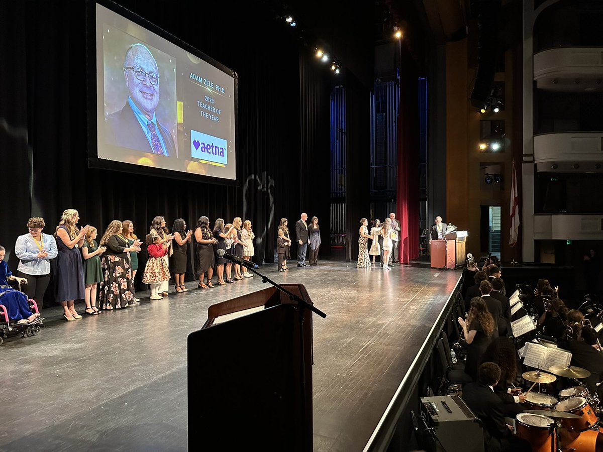 JorjaRoman's tweet photo. Congratulations to Pinellas County’s 2023 Teacher of the Year: Dr. Adam Zele. He’s a math teacher at Azalea Middle School. It was an honor to emcee the Evening of Excellence at the Mahaffey Theater. Congrats to all the incredible teachers recognized tonight! @BN9 https://t.co/Cv18TKyalz