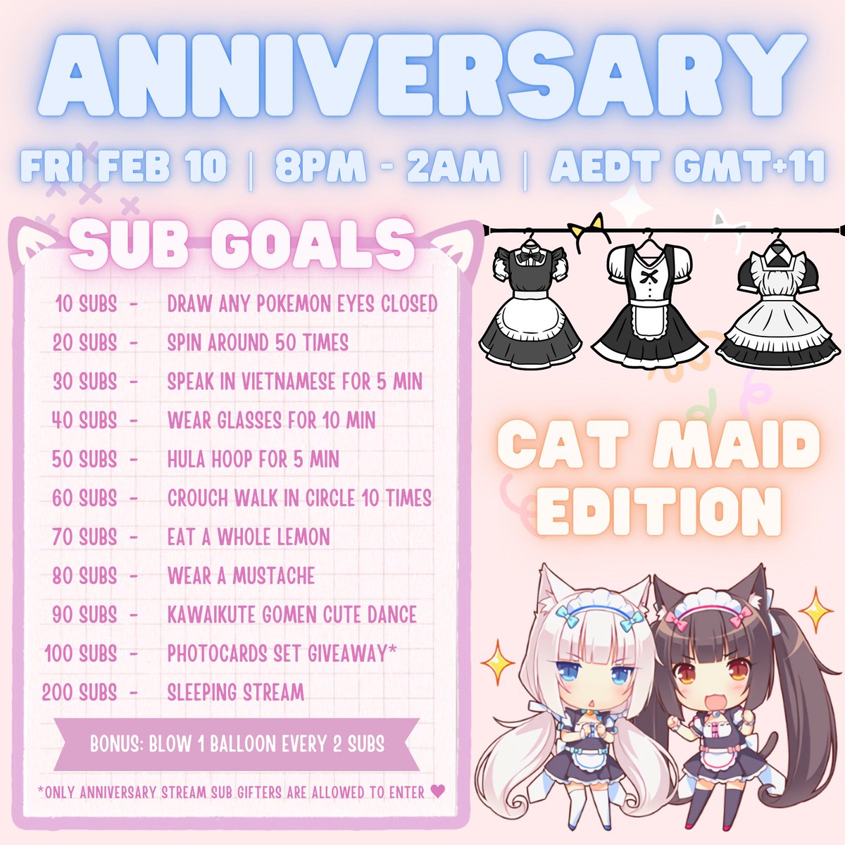 Cielvl_ttv's tweet photo. Our 3 years Stream Anniversary is tomorrow.
I will be dressing up in a CAT MAID costume ♥
There will be Just Chatting, Celebrating and OW2 on the night.
Hope you can all be there.

#twitchstreamers #timetable #streamanniversary #girlstreamer #asianstreamers #catmaid #maidcostume https://t.co/HFTQ9Q66l9