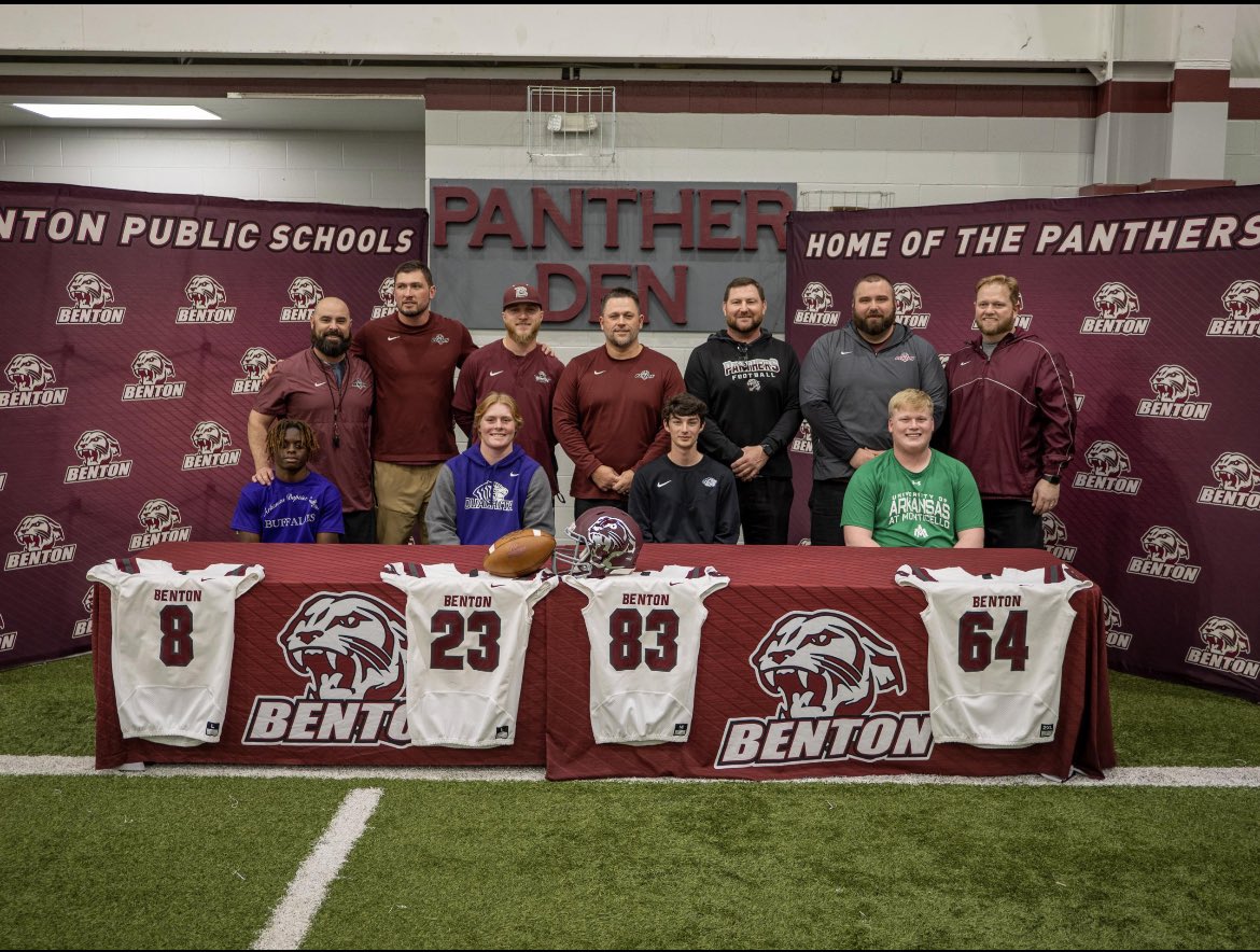 Proud of these young men for continuing their playing careers in college: Karter Sanders - UAM, Lucas Wilbur - OBU, Drake Womack - OBU, Jayveon Parker - AR Bapt. #Benton💪🏼 #ALLIN <a href="/BentonTDClub/">Benton Touchdown Club</a> <a href="/WeevilFootball/">UAM Football</a> <a href="/OuachitaFB/">Ouachita Football</a> <a href="/ArkansasBaptist/">ABC Recruit 1884</a>