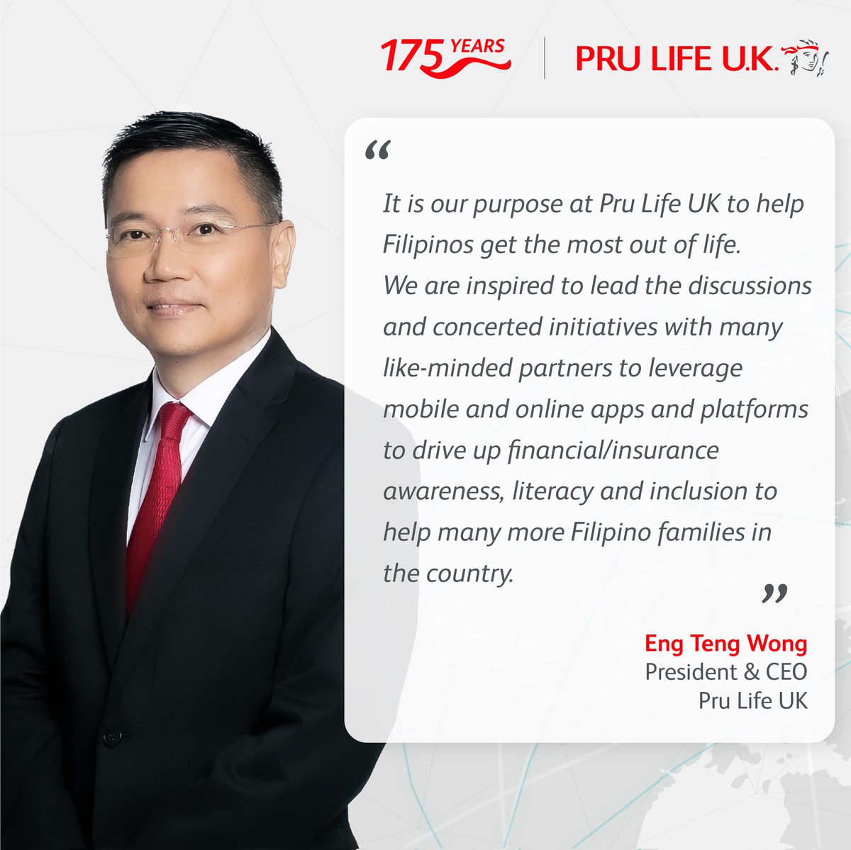 PruLifeUK's tweet photo. Our Pres &amp; CEO reflects on how digitalization can be utilized to help raise Filipino families’ level of protection to get the most out of life.
Read the full story at
https://t.co/Bhg5zY5q5P https://t.co/XsFhwXgPsC