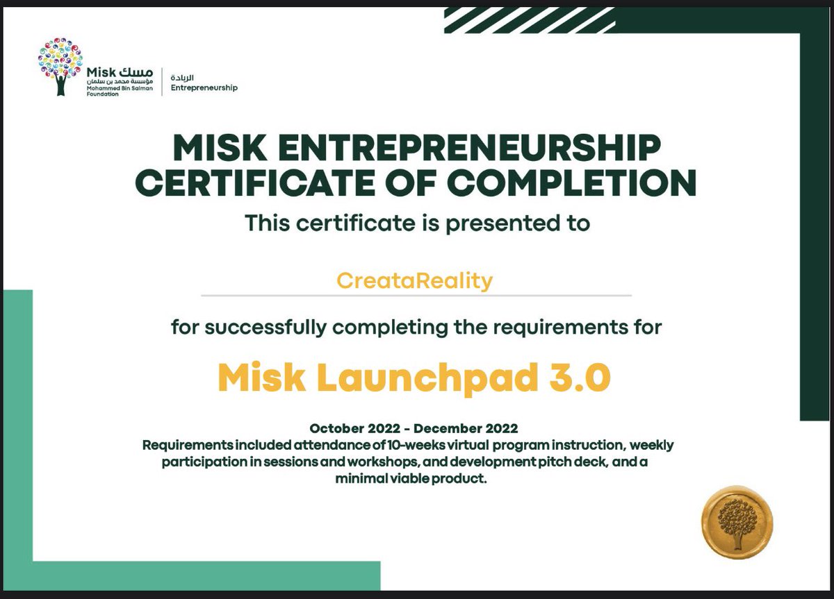 MattyHA92's tweet image. Proudly, just received the certification of completion Misk Entrepreneurship Launched 3.0, it was a great opportunity to participate in such and amazing program in it’s 3rd version 🙏🏽

The Best is yet to come!