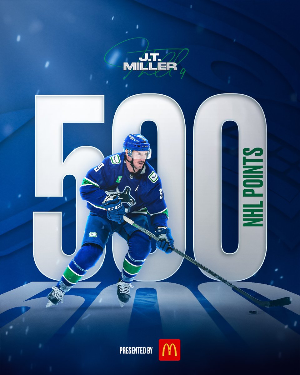 5-HUNDO FOR MILLSY!

With an assist on that last goal, J.T. Miller now has 5️⃣0️⃣0️⃣ career points!