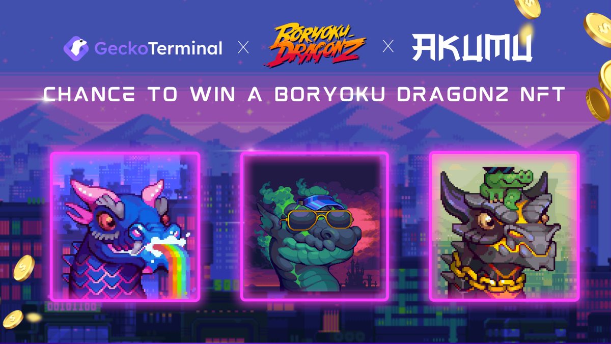 GeckoTerminal (@geckoterminal) on Twitter photo ✨DRAGONZ NFT GIVEAWAY✨
GeckoTerminal teamed up with <a href="/BoryokuDragonz/">Bōryoku Dragonz</a> to give away the coolest dragons!
Prize: 2x Boryoku Dragonz, 1x Akumu Dragonz
To enter:
🔥Follow <a href="/GeckoTerminal/">GeckoTerminal</a> & <a href="/BoryokuDragonz/">Bōryoku Dragonz</a>
🔥RT & Like
🔥Tag 2 friends with #GTdragonz
⏳Ends on 12th Feb '23 ✨DRAGONZ NFT GIVEAWAY✨
GeckoTerminal teamed up with <a href="/BoryokuDragonz/">Bōryoku Dragonz</a> to give away the coolest dragons!
Prize: 2x Boryoku Dragonz, 1x Akumu Dragonz
To enter:
🔥Follow <a href="/GeckoTerminal/">GeckoTerminal</a> & <a href="/BoryokuDragonz/">Bōryoku Dragonz</a>
🔥RT & Like
🔥Tag 2 friends with #GTdragonz
⏳Ends on 12th Feb '23