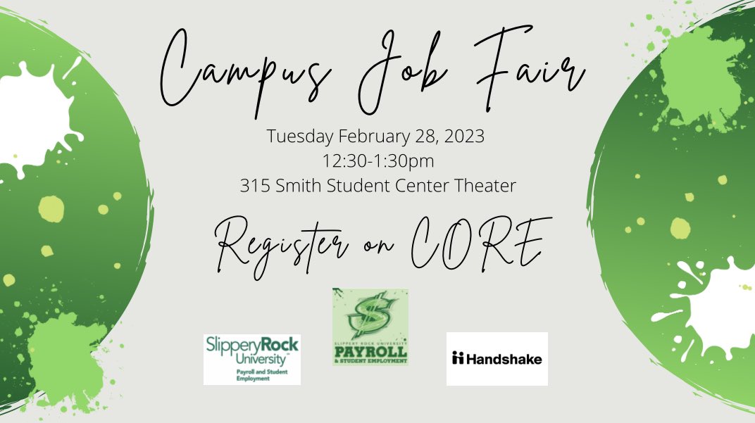We are looking to hire, you!! Sign up to attend the Spring 2023 Campus Job Fair.  Students who attend will be entered to win a $25 GC.  sru.campuslabs.com/engage/event/8…