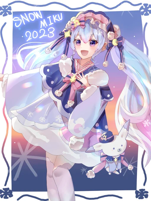 花篭魅頼さんの雪ミクさんとユキネさん!パシャッと撮影されたようなイラストだホー(*'▽')キラキラっと眩い、素敵な1枚ホー【】 #piapro #雪ミク #ラビット・ユキネ 