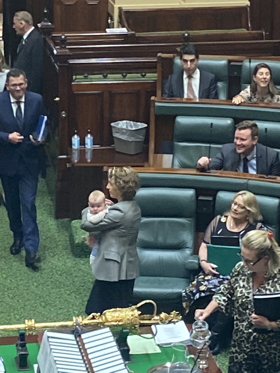 A rare smile from the Premier as @GabbyWilliamsMP nurses young Ruairi. #springst