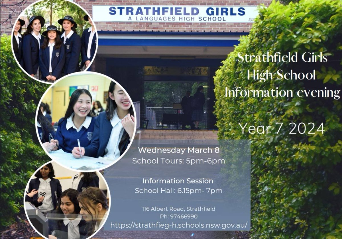 StrathfieldGHS's tweet photo. Our Information Evening for 2024 Yr 7 enrolments is on Wednesday 8th March https://t.co/P30aRRK9h5