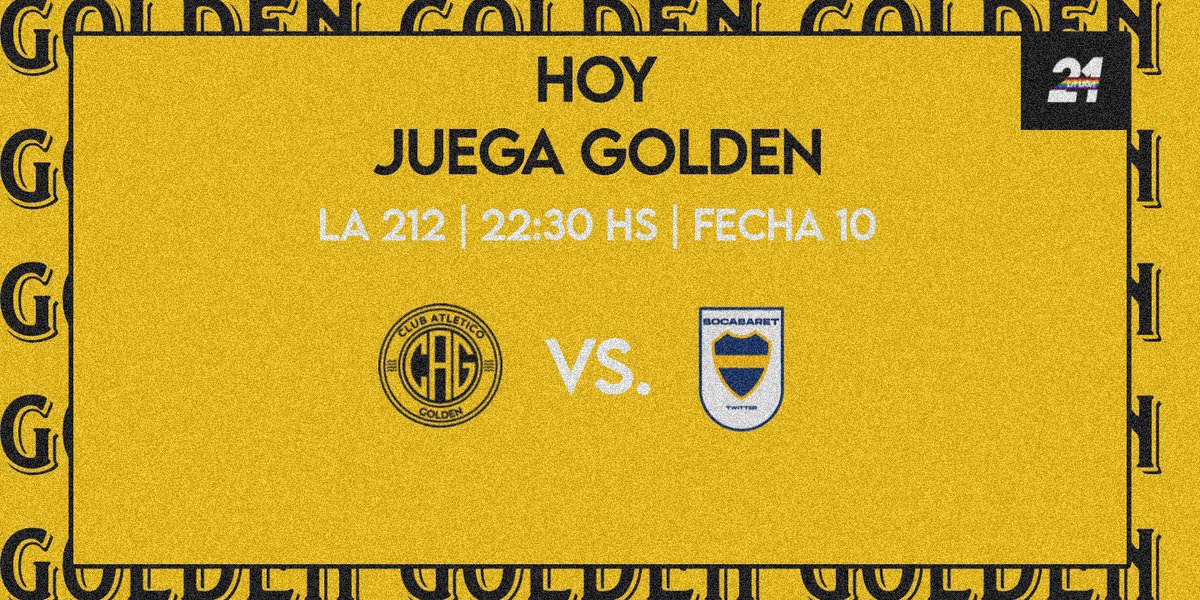 clatlibertad's tweet photo. ¡HOY JUEGA GOLDEN!

➡️ Nos enfrentamos a Bocabaret por la #Fecha10 de #La212, en condicion de visitante. El partido comenzará a las 22:35 🇦🇷.

#VamosDorado 💛🖤💛 https://t.co/qgWAlcWB8W