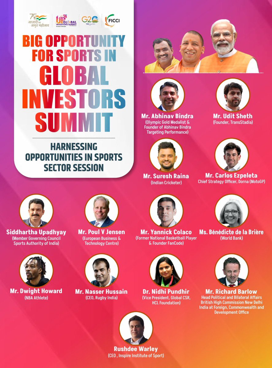 UPGovtSports's tweet photo. 🚨 1 Day to go for the @InvestInUp @_InvestUP . Here’s the full panel for our Sports Investment Session. 

@navneetsehgal3 @UPGovt @PMOIndia @girishyadavbjp #sportsbiz #investment #InvestUP https://t.co/SfKIUNAm9N