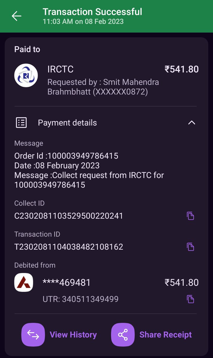 Smit_M_B's tweet photo. Please improve your app. This thing happens very often. Money gets debited but we didn't get ticket booked.  @IRCTCofficial @WesternRly @RailMadad https://t.co/sv3QXjK8us