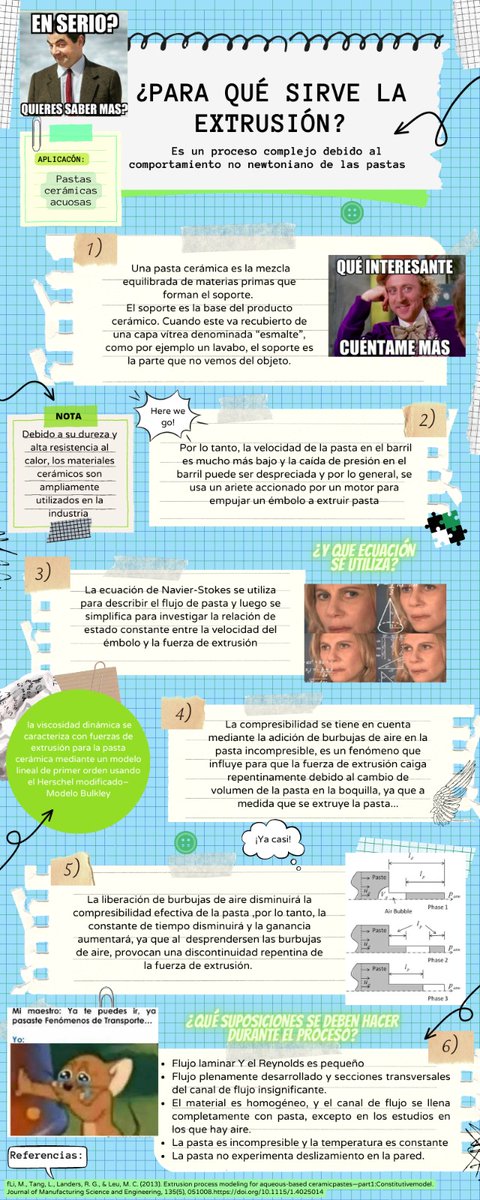 _ypaola's tweet photo. Finalmente se entendieron los conceptos de extrusión, las variaciones al tener aire en la pasta cerámica y se comprendió el desarrollo de un modelo constitutivo de fuerza de extrusión dinámica. 
#ExtrusionB1 
@DoE_IQUIS
 #FenómenosDeTransporteEsFenomenal https://t.co/D0JOHdNgYq