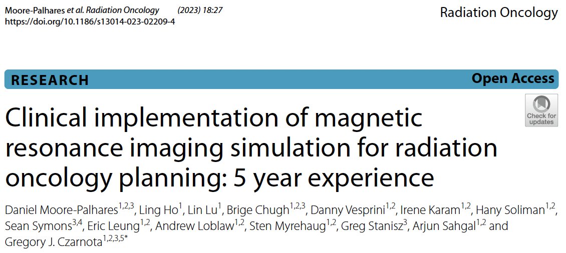 DMoorePalhares's tweet photo. Moving towards MR-based RT! 
~9000 MRsim (Brain, spine, HN, GI, GU, GYN...) carried out in the past 5y @Sunnybrook. We detailed in-house developed protocols/processes (clinical workflow, acquisition protocols, MR setups, challenges) important for implementing an MRsim program. https://t.co/HrTtQokPAF