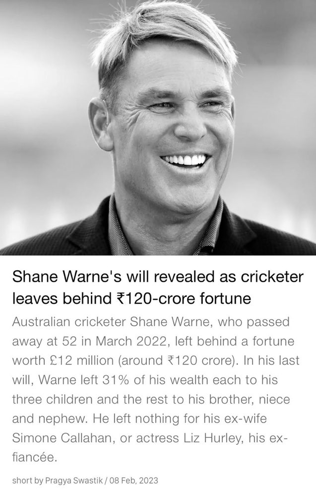 This is how you will write your will. Learn from legend,  May god bless your soul Warnie!

0 for estranged. 

#MenAreHumanToo
