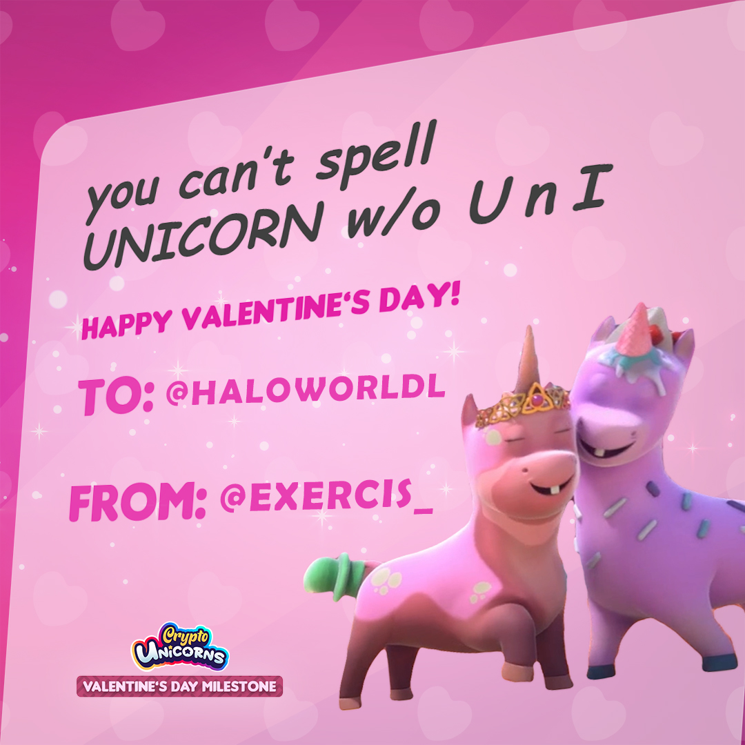 Exercis_'s tweet photo. Happy VALENTINE!!
@crypto_unicorns 
@HaloworldL https://t.co/Upv2tevuwf