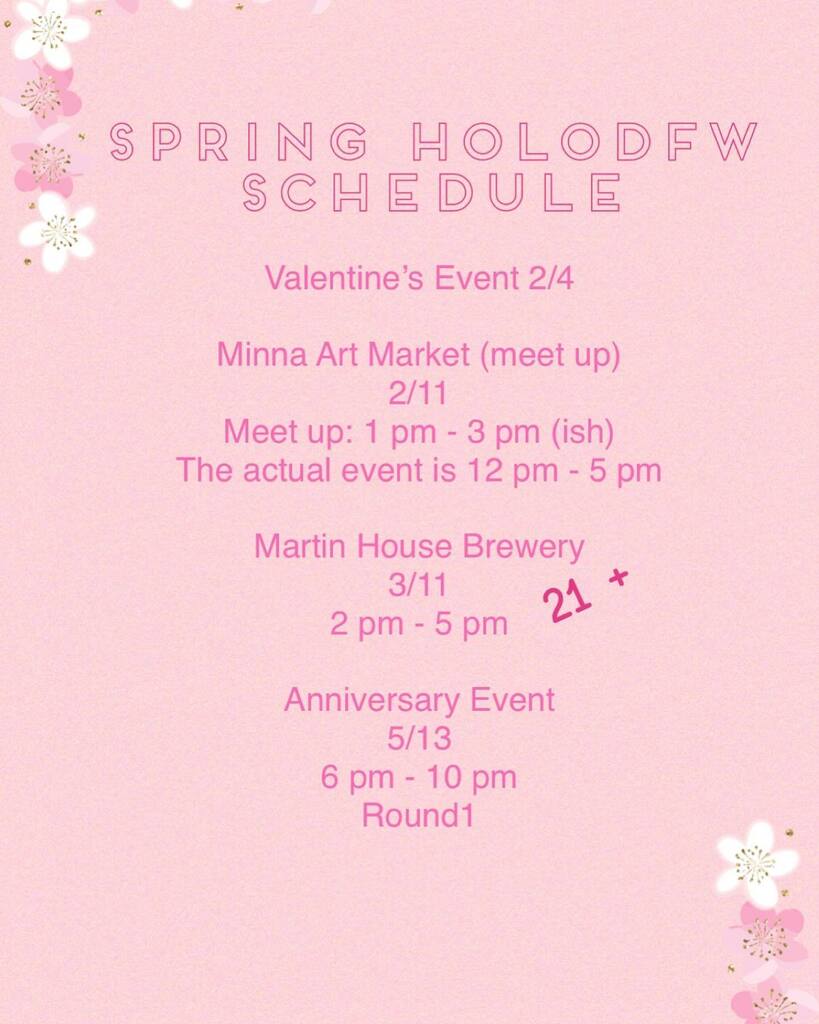 HoloDFW's tweet photo. Our spring schedule (again lol)

#holodfw #dfw #hololive #nijisanji #vshojo https://t.co/1ffw5kpM6m https://t.co/xrNFED6e8Z