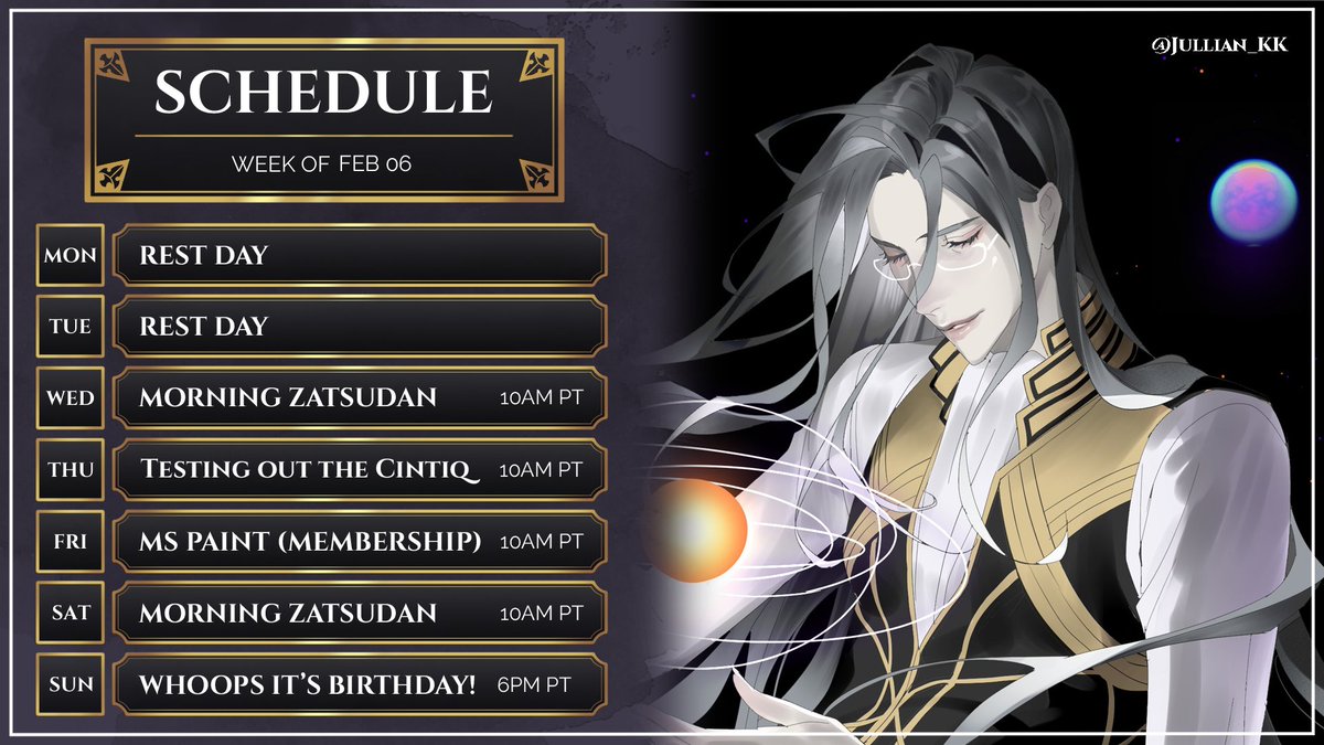 !! I'VE MADE A HUGE MISTAKE !!

The birthday streams were scheduled when I was in Japan, so it's set for the 13th of February IN JAPAN. This means it's on Sunday, 6PM Pacific time!

🔴Live: #VesperONLINE
🎨Art: #VespART
📗Fan: #Vesfriends 
✂️Clip: #ClipNoir
🐢Meme: #Noirgrounds