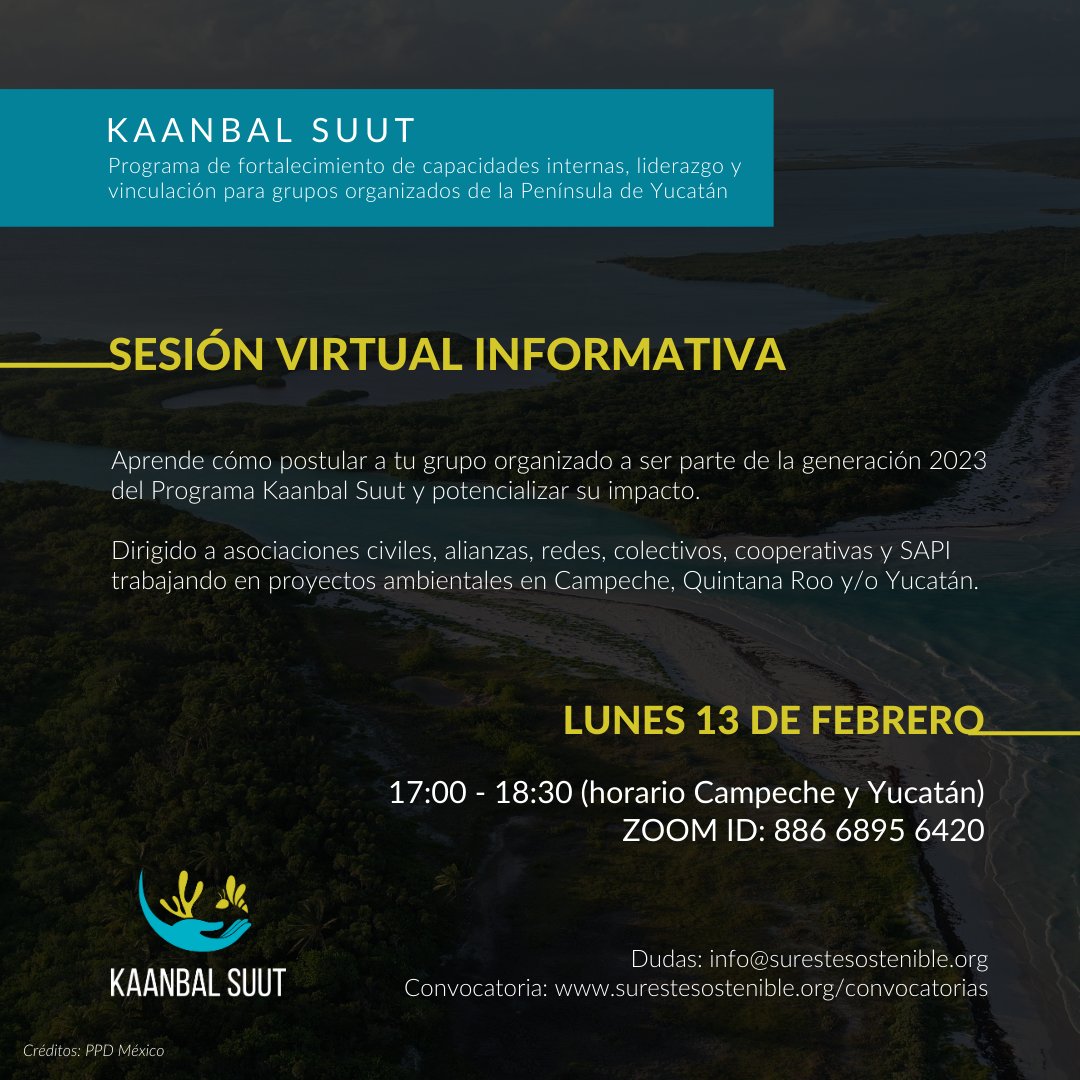 FondoMexicano's tweet photo. ✍️ Participa en el webinario de resolución de dudas de Kaanbal Suut 2023.

📅 La cita es este lunes 13 de febrero, a las 17:00 h (Campeche y Yucatán). 

Regístrate en: 
👉 https://t.co/HqO792yzd0

Revisa la convocatoria en: 
➡️ https://t.co/POeXXT8bs2 https://t.co/uGKNnuZ1bY
