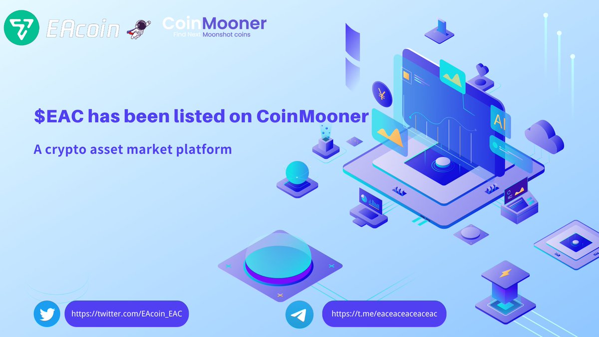 EAcoin_EAC's tweet photo. 🥳🥳Congratulations!🔊

🚀 $EAC has been listed on @CoinmoonerCom , a crypto asset market platform.

💥Check this👇
https://t.co/k334NQLZZM

Website👉 https://t.co/73Z2WQJfry
Telegram👉https://t.co/07qKgxPiYi

#CoinMooner  #EAC #DeFi #DAO #Crypto #BSC #NFT #Metaverse https://t.co/y28doR3k0f