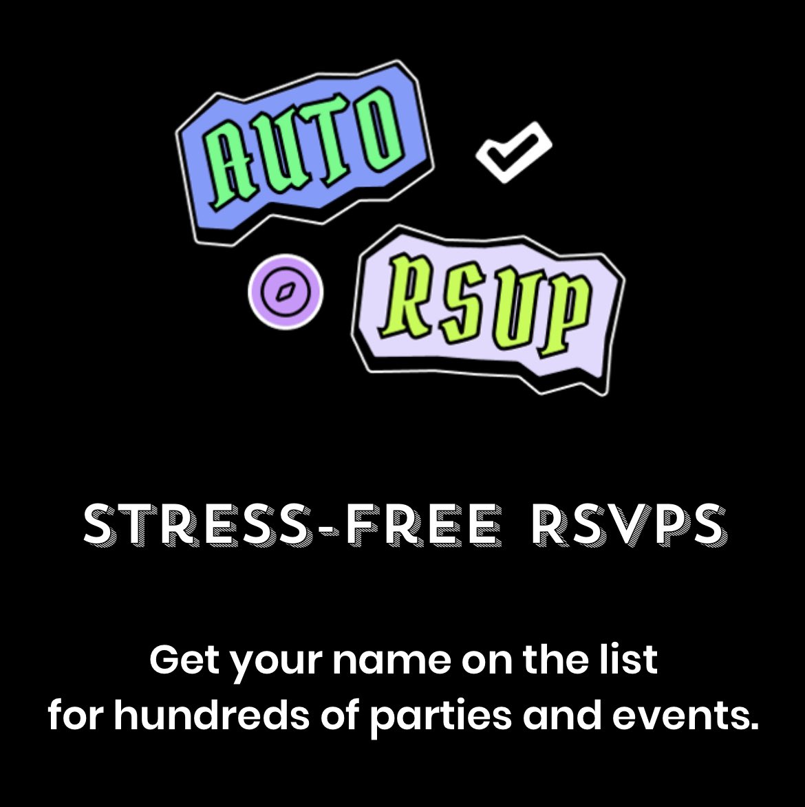 atxconcert's tweet photo. Did you hear? 

We have 𝑨𝑼𝑻𝑶 𝑹𝑺𝑽𝑷 on our SXSW guide! 

That’s right, we will do the RSVPing for you. 

We will get your name on the list for every RSVP on our event list.

https://t.co/6OJwxG5zmK #sxsw https://t.co/xHnGNuaono