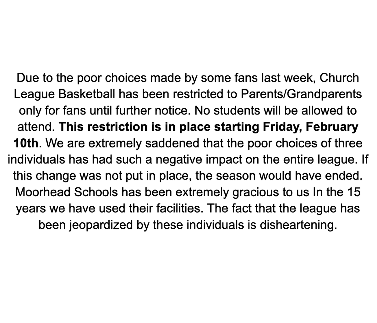 ChurchLeagueBB's tweet photo. Notice regarding Church League Basketball https://t.co/nYRAB5ZdPl