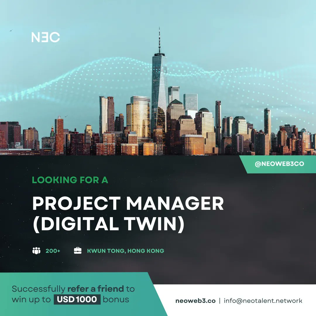 neoweb3co's tweet photo. Looking for a Project Manager (#digitaltwin)

https://t.co/rTgbuHTqvV | info@neotalent.network

#neoweb3co #web3consultancy #techrecruitment #projectmanager https://t.co/Ih5DqzBIGZ