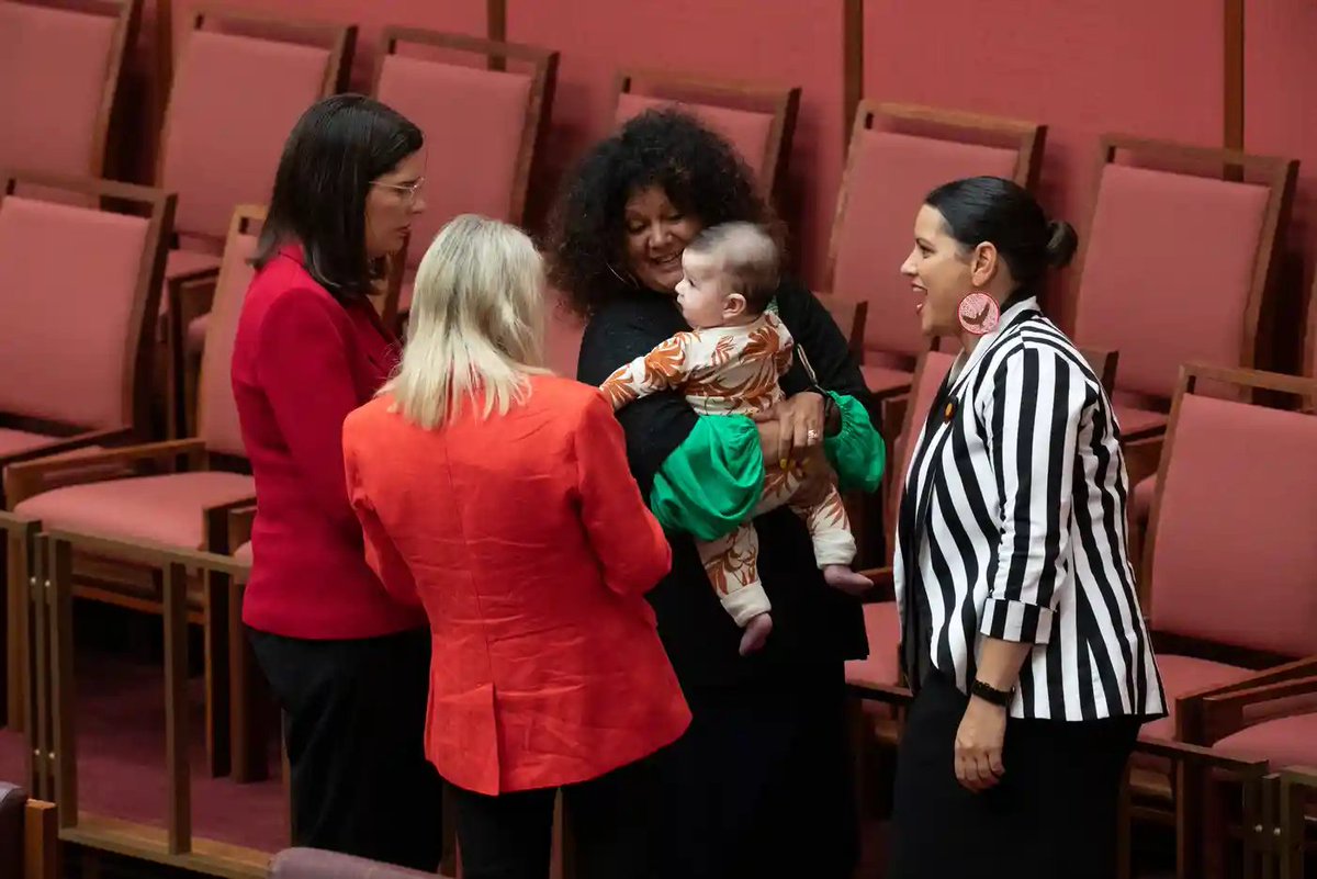 Lovely pics from <a href="/mpbowers/">Mikearoo</a>. Labor senator @JanaStewartVIC has brought her son, Ari into the chamber, which her office believes may be the first time a Koori/First Nations baby has been on the floor of the senate.