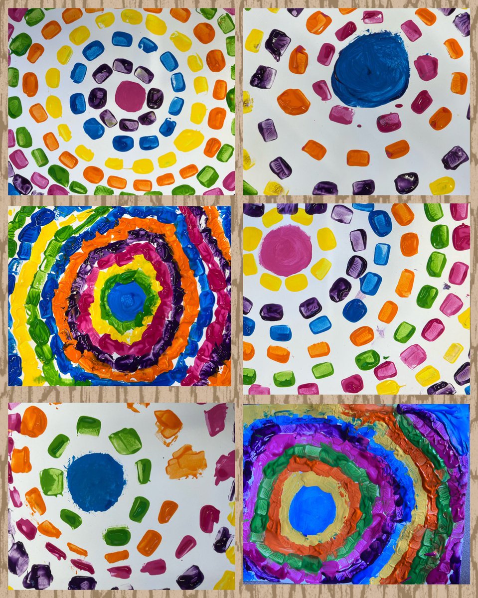 Grade 2 artwork inspired by Alma Woodsey Thomas. Students painted the centre circle and used the end of an eraser to stamp the rest of their colourful designs. <a href="/gecdsbmariners/">Marlborough P.S.</a>