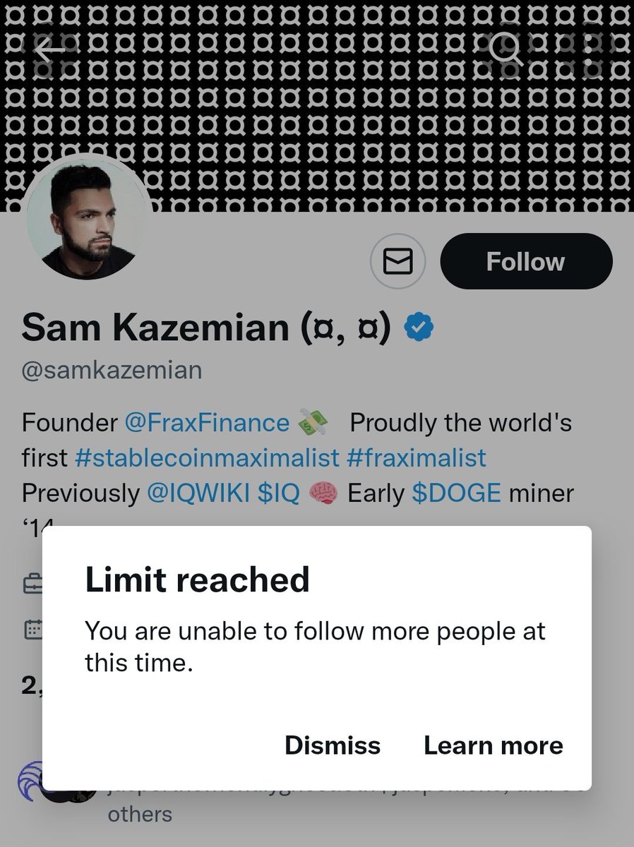 sfbahr's tweet photo. I'm unable to follow people? Wtf Twitter that's literally the purpose of this site. https://t.co/vvlWA1Tfh1