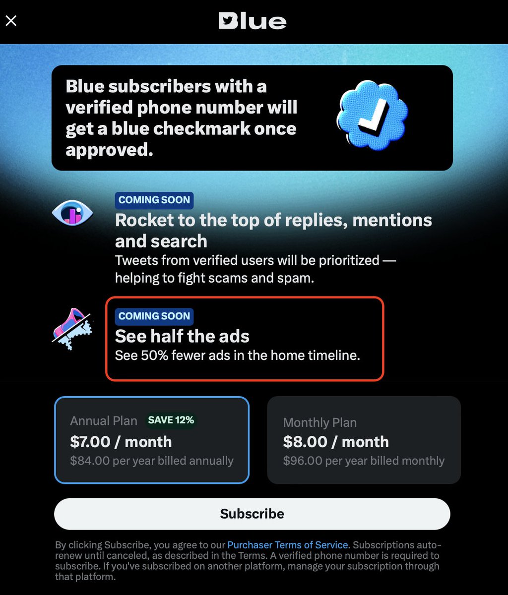 LOL only half of the ads for $8 a month.