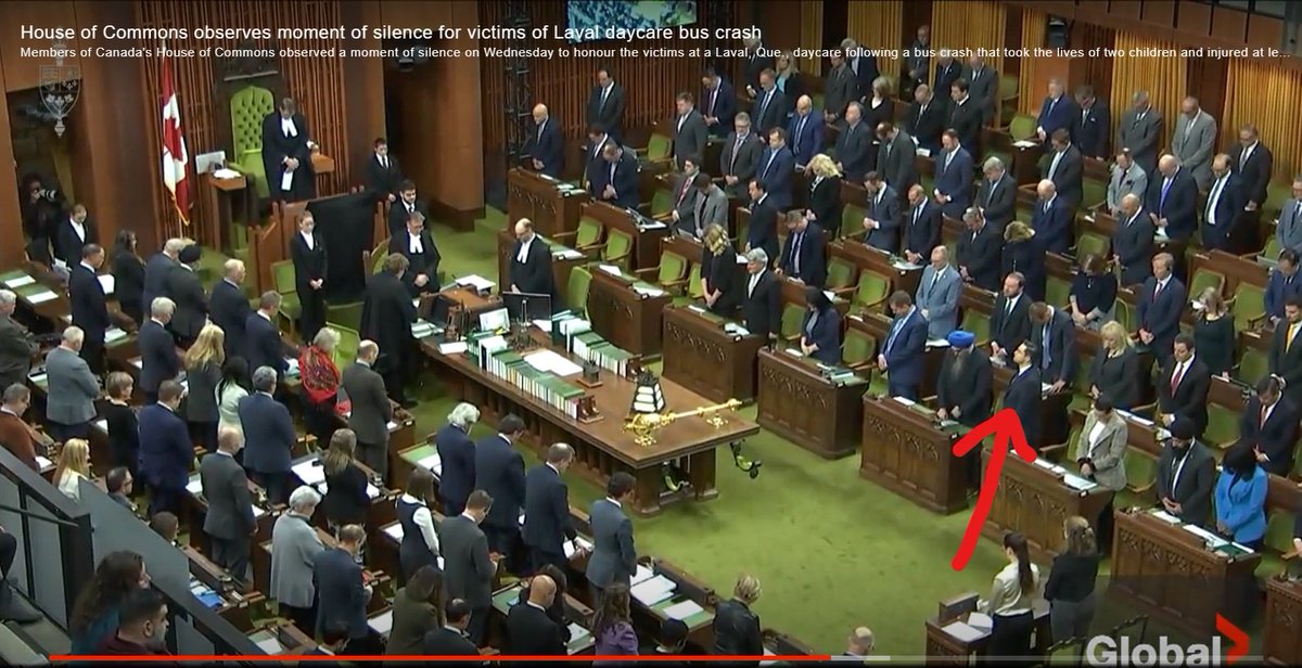 In case any of you are still on the fence about Pierre Poilevre being a classless dick, here he is in HOC today.
 While  everyone else has their heads bowed observing a moment of silence for the tragic bus crash in Laval, he can't even show a bit of empathy. 
#ClasslessDick