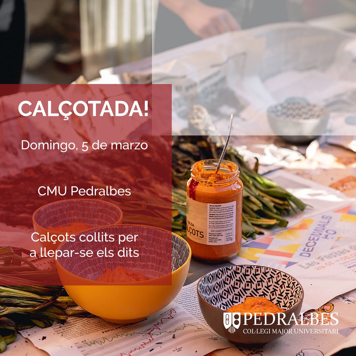 ¡Es temporada de calçots!

La primera semana de marzo abrimos temporada de calçots con la calçotada del CMU Pedralbes.

¿Listo para mancharte las manos?

Apúntalo en tu agenda.