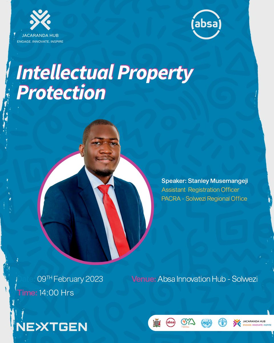 JacarandaHub's tweet photo. Hello!!
It is important to protect your business by securing your intellectual property rights. Look out for our Master Class today to learn more.
ZoomLink:https://t.co/w9OWplZJfq
Meeting ID: 824 3459 9034
Passcode: 595768
#jhub #absa #innovation #intellectualproperty https://t.co/P7rQhH76zg