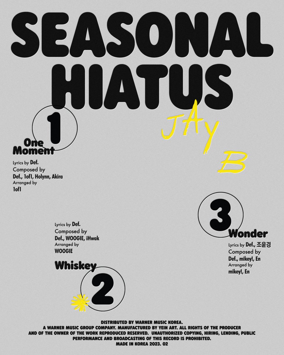 JAY B Special CD [Seasonal Hiatus] Track List 2023.02.14 Release #JAYB #제이비 #카덴차 #CDNZA #SpecialCD #SeasonalHiatus