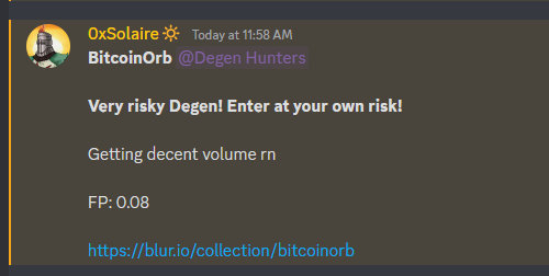 0xKrow's tweet photo. BitcoinOrb: 0.08 - 0.28 (hitting 0.3 at the time of writing)

Let's see where this goes 🤔

PS: @hunterlabs_nft printing as usual 💸🤫 https://t.co/3jVWpqL9wN