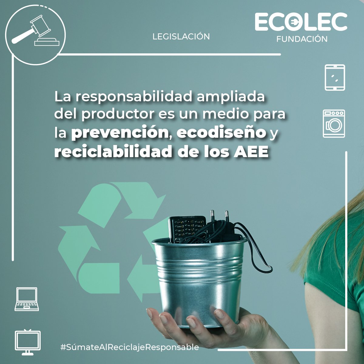 FundacionEcolec's tweet photo. 📋 Según la normativa vigente, la responsabilidad ampliada del productor pretende ser un medio para estimular la prevención, el #ecodiseño y la reciclabilidad ♻️ de los aparatos eléctricos y electrónicos.
 
#SúmateAlReciclajeResponsable https://t.co/ZbIt6eRErt