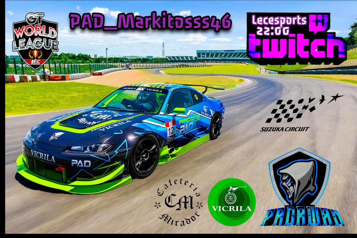 🏁 CARRERA 🏁 

Hoy es día de GT World League <a href="/lecesports/">LEC Esports</a> y toca la carrera 3B en Suzuka 🇯🇵  y salimos con:

💙 PAD_Markitosss46 

Gaass compañeroo!!🤙 

🎨 @jmia81
⏰ 22.15h
🎬 twitch.tv/lecesports 

#QueLaFuerzaOsAcompañe
#PAD