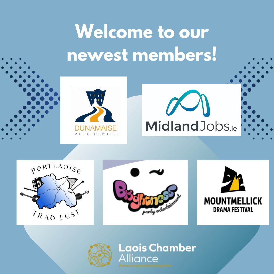 Laois Chamber Alliance (@laois_chamber) on Twitter photo A very warm welcome to our newest members!
➡️Brightness Entertainment
➡️@Dunamaise Arts Centre
➡️@MidlandJobsIRL
➡️Mountmellick Drama Festival
➡️Portlaoise Trad Fest
#LoveLaois <a href="/tourism_laois/">Laois Tourism</a> A very warm welcome to our newest members!
➡️Brightness Entertainment
➡️@Dunamaise Arts Centre
➡️@MidlandJobsIRL
➡️Mountmellick Drama Festival
➡️Portlaoise Trad Fest
#LoveLaois <a href="/tourism_laois/">Laois Tourism</a>